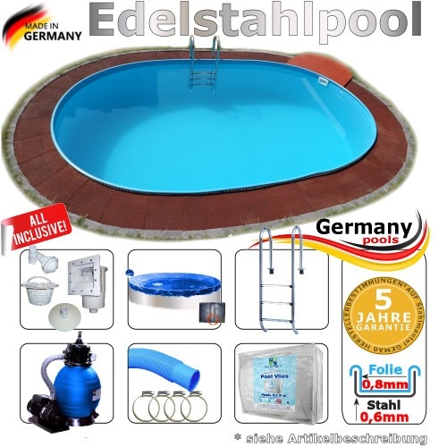 7,0 x 3,5 x 1,25 m Edelstahl Ovalpool Einbau Pool oval Komplettset